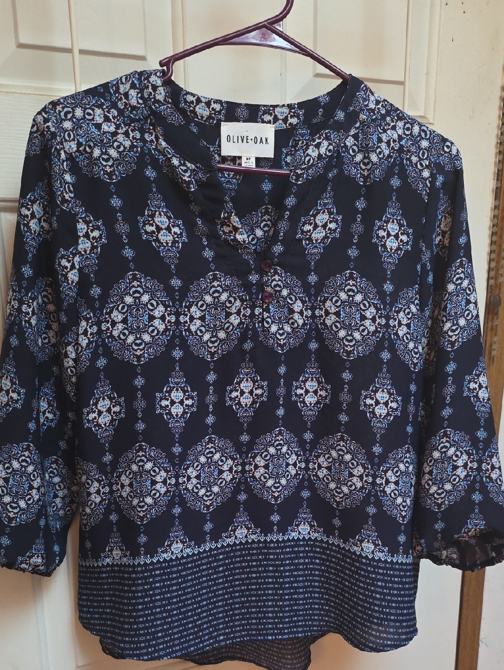 Olive & Oak Navy Blue Medallion Print Blouse